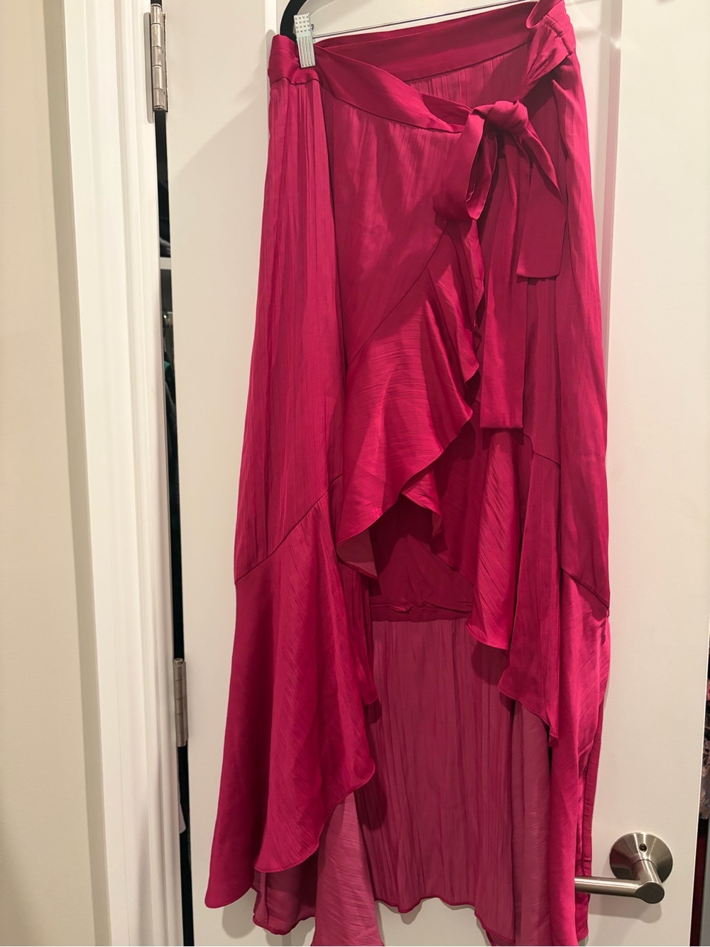Maeve Fuchsia Ruffle High-Low Wrap Skirt